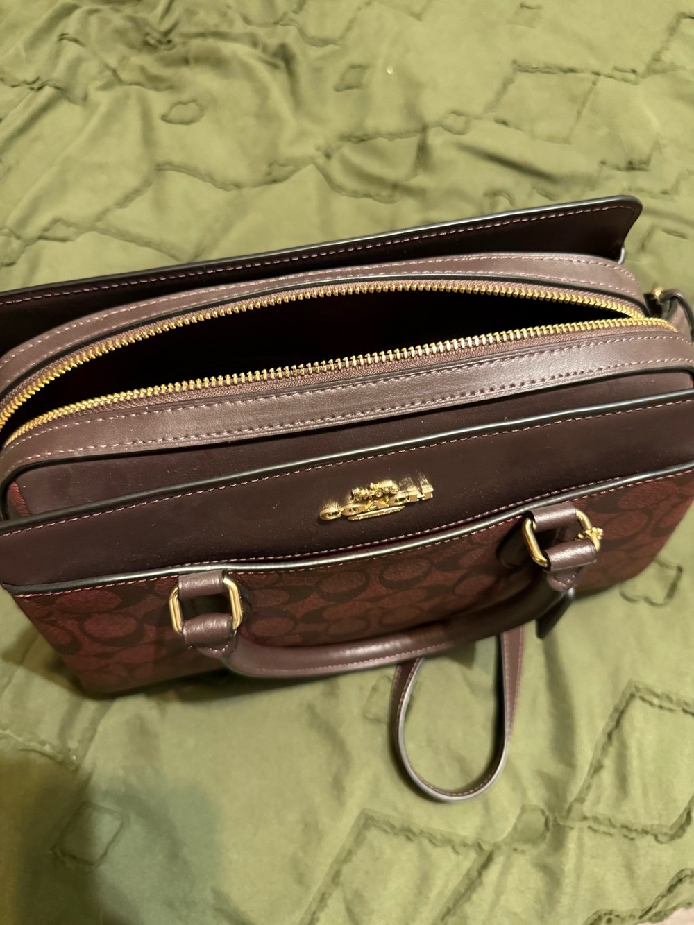 NEW Coach Leather-Trim Signature Canvas Satchel in Oxblood - Picture 2 of 5